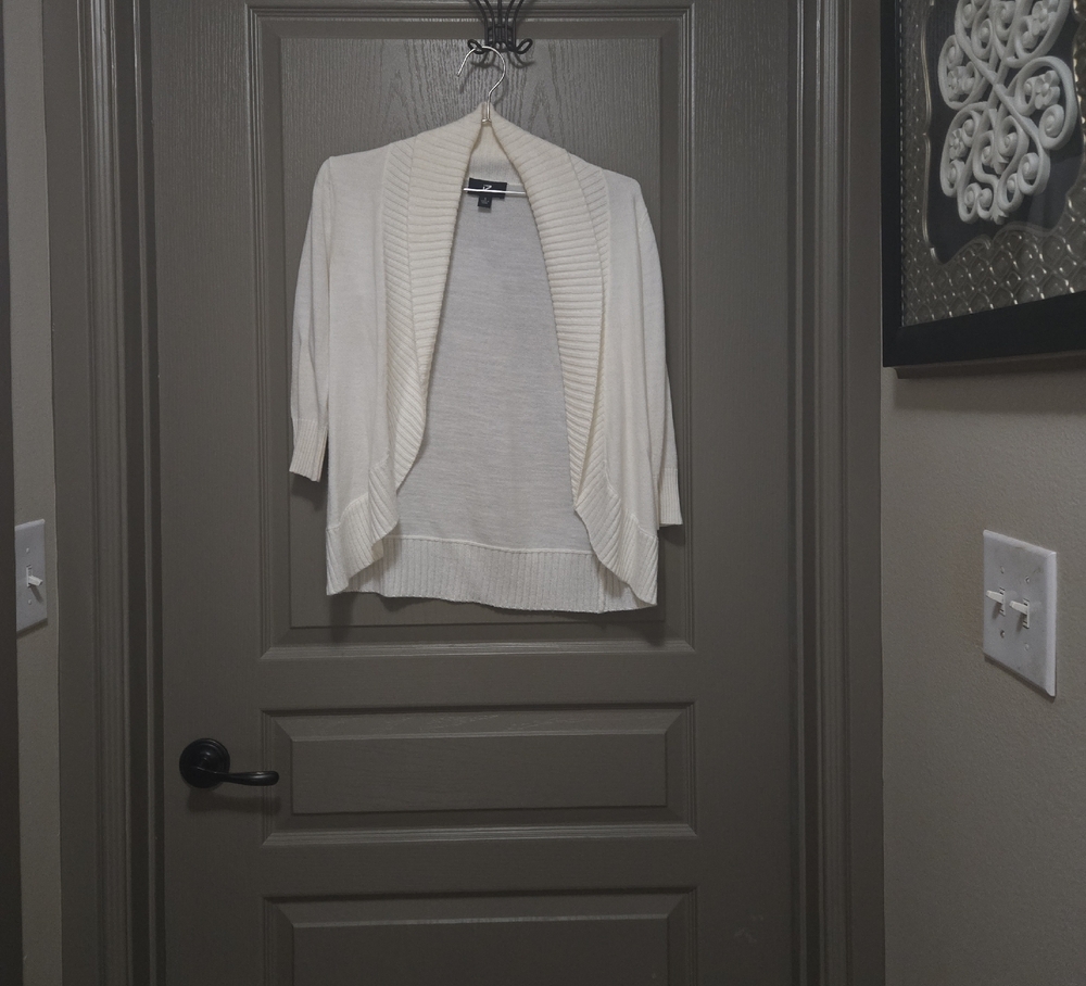 White Cardigan with Shawl Collar and Open Front